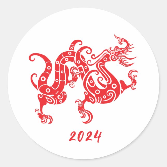Jahr des chinesischen Drachen - Neues Jahr Runder Aufkleber (Vorderseite)