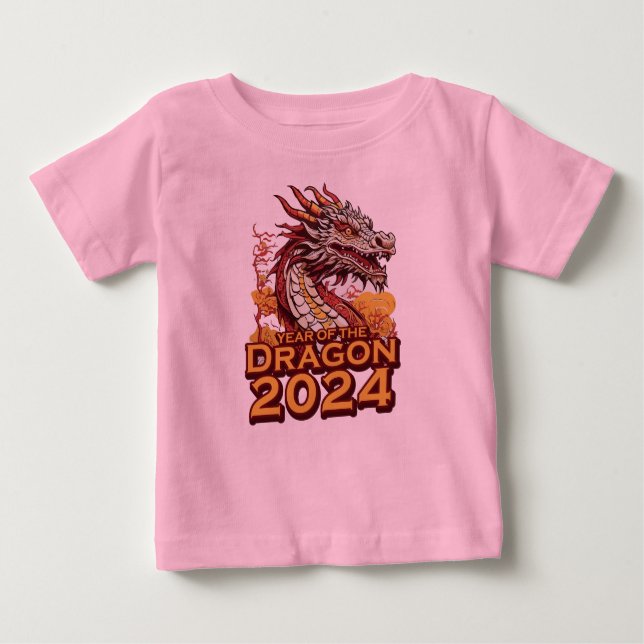 Jahr des Drachen 2024 Baby rosa T - Shirt, Dragon Baby T-shirt (Vorderseite)