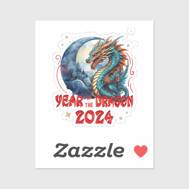 Jahr des Drachen 2024, chinesischer Drache Aufkleber (Blatt)