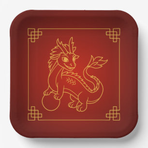 Jahr des Drachen 2024 Chinesischer Zodiac Pappteller