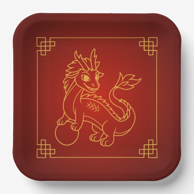 Jahr des Drachen 2024 Chinesischer Zodiac Pappteller (Vorderseite)