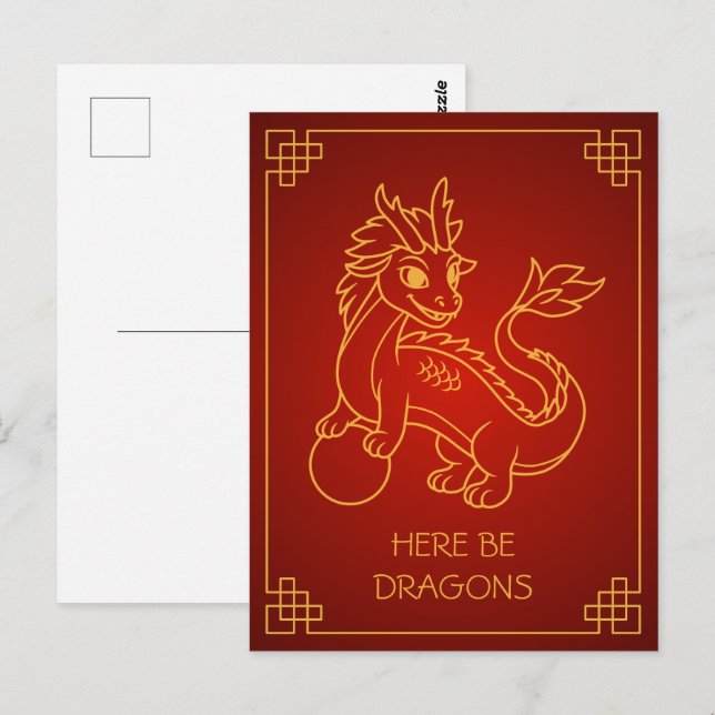 Jahr des Drachen 2024 Chinesischer Zodiac Postkarte (Vorne/Hinten)