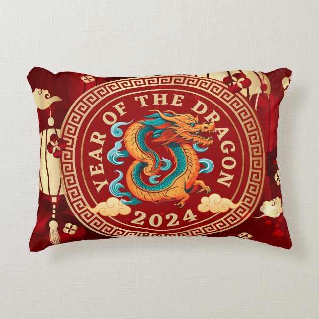 Jahr des Drachen 2024 | Chinesisches Zodiakzeichen Dekokissen (Vorderseite)