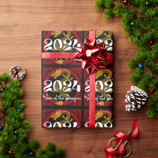 Jahr des Drachen 2024 Geschenkpapier (Feiertagsgeschenk)