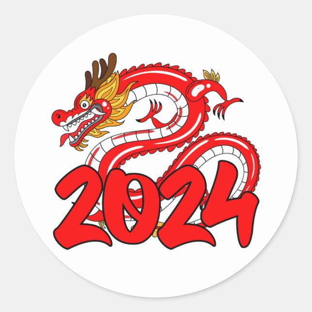 Jahr des Drachen 2024 glückliche Chinesse neues Ja Runder Aufkleber (Vorderseite)