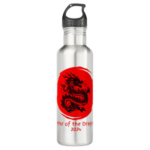 Jahr des Drachen 2024 in Rotem Mond Edelstahlflasche