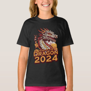 Jahr des Drachen 2024 Mädchen's schwarze Hoody, Dr T-Shirt