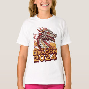 Jahr des Drachen 2024 Mädchen's White Hoody, Drago T-Shirt