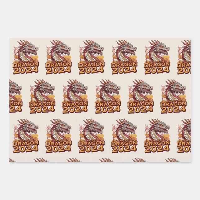 Jahr des Drachen 2024 Packpapiere, Dragon Geschenkpapier Set (Vorderseite)