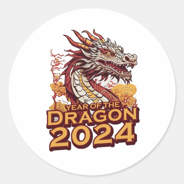 Jahr des Drachen 2024 Sticker, Drache 2024 Runder Aufkleber (Vorderseite)