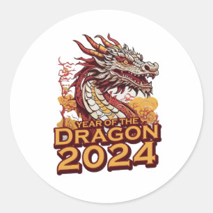 Jahr des Drachen 2024 Sticker, Drache 2024 Runder Aufkleber