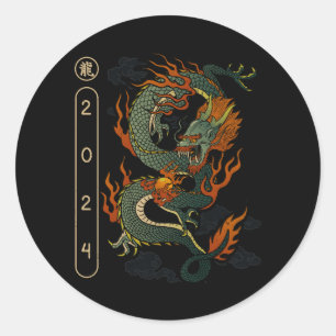 Jahr des Drachen 2024 Vintage chinesisch Happy Lun Runder Aufkleber