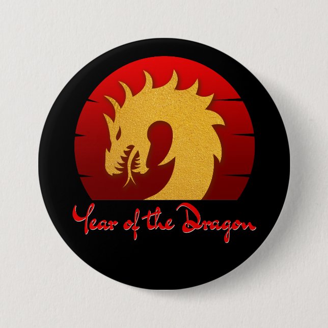 JAHR DES DRACHEN GOLD ROT BUTTON (Vorderseite)