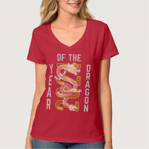 Jahr des Drachen Jahr 2024 Weiß Grau Gold T-Shirt