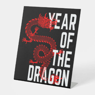 Jahr des Drachen rot weiß Sockelschild
