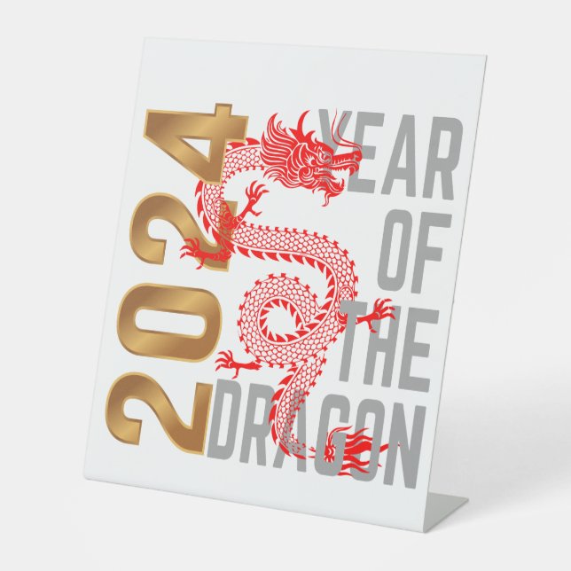 Jahr des Drachenjahres 2024 chinesischer Zodiac Sockelschild (Vorderseite)