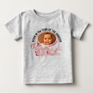 Jahr des Dragon Baby Foto mit Namen T-shirt