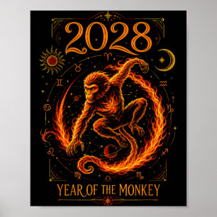 Jahr des Feueräffchens 2028 Lunar Chinesisches Neu Poster