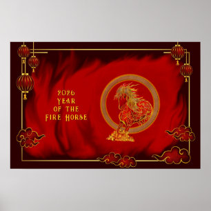 Jahr des Feuerpferdes , Frohes chinesisches Neujah Poster