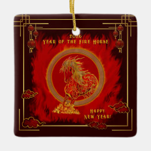 Jahr des Feuerpferdes, Frohes Chinesisches Neujahr Keramikornament