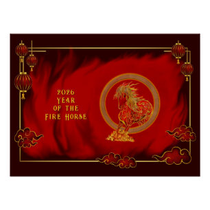 Jahr des Feuerpferdes, Frohes Lunar Neujahr Poster