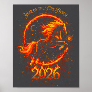 Jahr des Feuerpferds 2026 Chinesisches Neujahr Poster