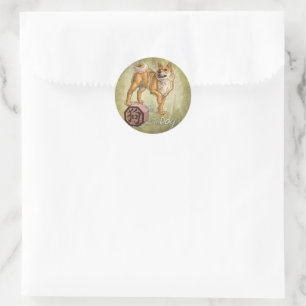 Jahr des Hundes Chinesische Zodiakkunst Runder Aufkleber