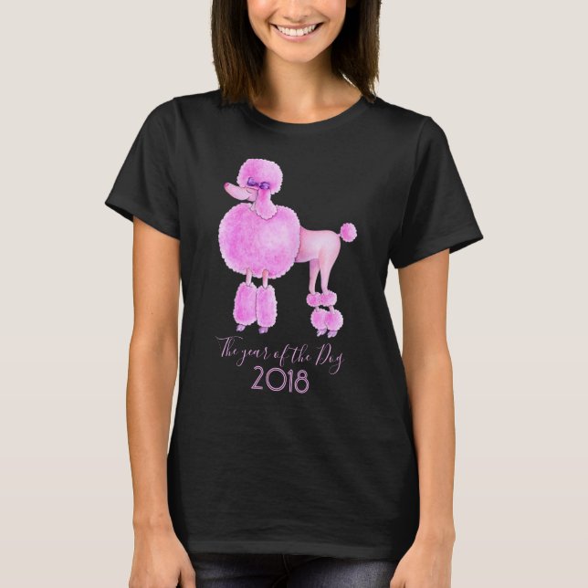 Jahr des Hundes Pink Poodle Hund T - Shirt (Vorderseite)