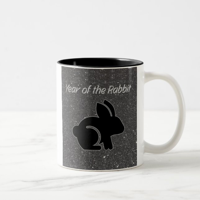 Jahr des Kaninchenschwarzen Glitzer Zweifarbige Tasse (Rechts)