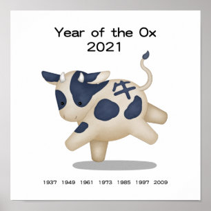 Jahr des Ochsen-Niedlichen Tierzeichens 2021 Poster