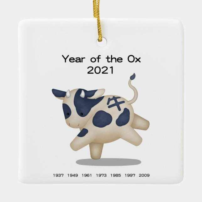 Jahr des Ox-Niedlichen Tieres 2021 Keramikornament (Vorderseite)