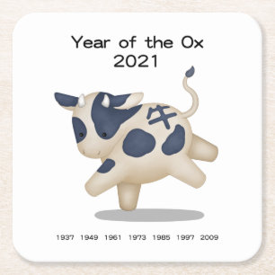 Jahr des Ox-Niedlichen Tieres 2021 Rechteckiger Pappuntersetzer