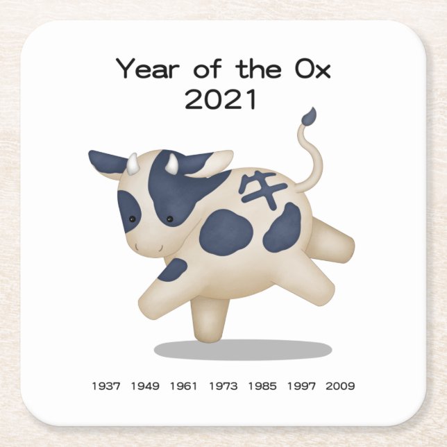 Jahr des Ox-Niedlichen Tieres 2021 Rechteckiger Pappuntersetzer (Vorderseite)
