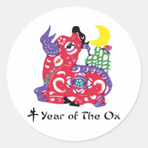 Jahr des OX-T - Shirt und der Geschenke Runder Aufkleber