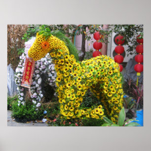 Jahr des Pferdes   春節馬 ... Chinesische Blumen-Topi Poster