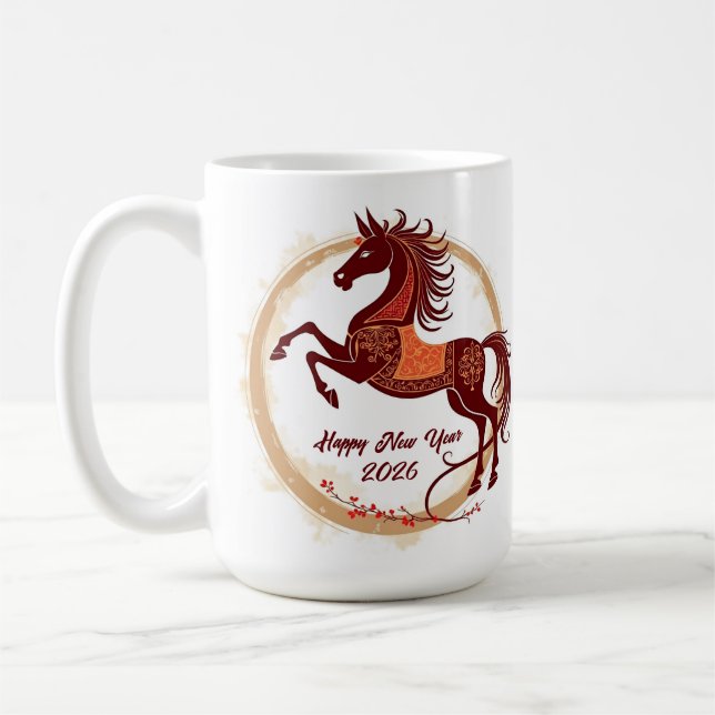 Jahr des Pferdes 2026 Braune Farbe Kaffeetasse (Links)