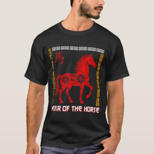 Jahr des Pferdes 2026 Chinesischer Zodiak Rote Flo T-Shirt
