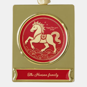 Jahr des Pferdes 2026 Chinesisches Neujahr Banner-Ornament Gold