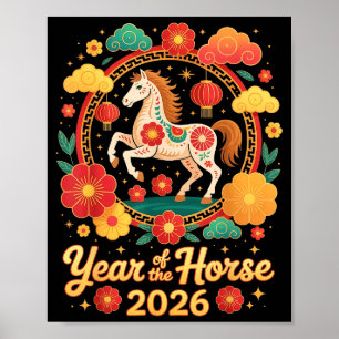 Jahr des Pferdes 2026 Chinesisches Neujahr Männer Poster