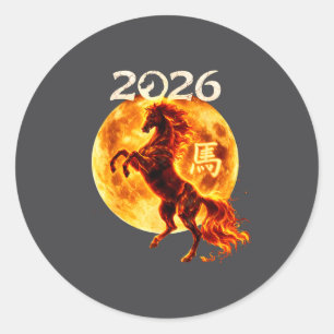 Jahr des Pferdes 2026 Chinesisches Zodiak Mondneuj Runder Aufkleber