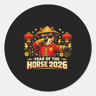 Jahr des Pferdes 2026 Dabbing Pferd Chinesisches N Runder Aufkleber