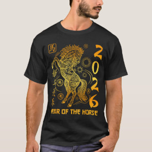 Jahr des Pferdes 2026 Goldenes Lunar Chinesisches T-Shirt