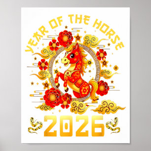 Jahr des Pferdes 2026 Lunar Chinesisches Neujahr M Poster