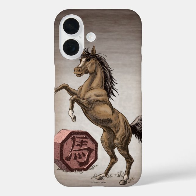Jahr des Pferdes Chinesisch Zodiac Tier Art iPhone 16 Hülle (Rückseite)