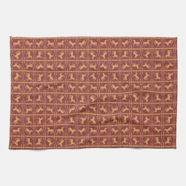 Jahr des Pferdes Maroon und Gold Küchentücher (Horizontal)