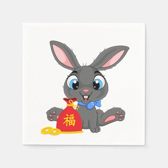 Jahr des Rabbit-Cartoon Roter Sack Napkins Serviette (Vorderseite)