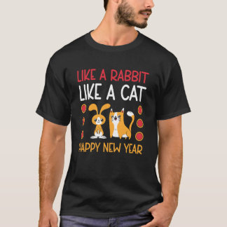 Jahr des Rabbit&Cat Chinesisch Zodiac Glück Neues  T-Shirt