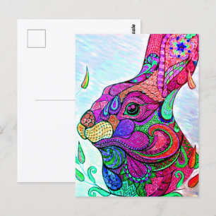 JAHR DES RABBIT ZODIAC Kolorbook Postcard Postkarte