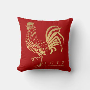 Jahr des Roosters 2017 individuell anpassbares Rot Kissen