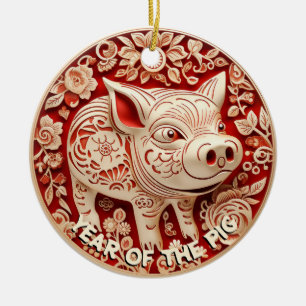 Jahr des Roten und Goldenen Chiyogamiornaments Keramik Ornament